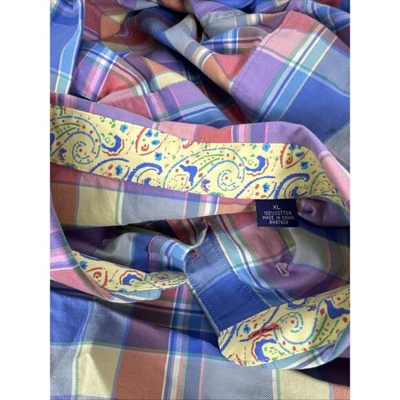 Alan Flusser Multicolor Plaid Long Sleeve Colorful Button Up Size XL 100% Cotton - Picture 7 of 7
